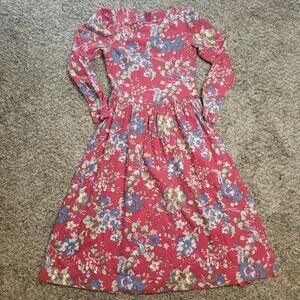 VTG 90s Laura Ashley Pink/Red Floral Long Sleeve Cottagecore Fit Flare Dress 10